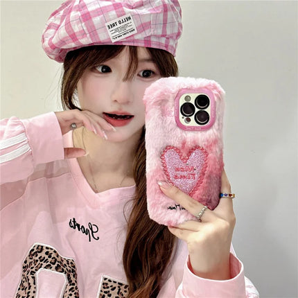 ShopCaseCart Kickstand Stand iPhone 15 Pro Max Protective cover Sparkly Heart Lens Kickstand Soft Plush TPU Phone Guard