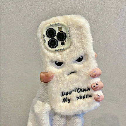ShopCaseCart Kickstand Stand iPhone 15 Pro Max Protective cover Lens Kickstand Humorous Face Warm Fluffy TPU Phone Guard
