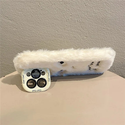 ShopCaseCart Kickstand Stand iPhone 15 Pro Max Protective cover Lens Kickstand Humorous Face Warm Fluffy TPU Phone Guard