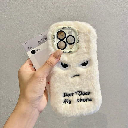 ShopCaseCart Kickstand Stand iPhone 15 Pro Max Protective cover Lens Kickstand Humorous Face Warm Fluffy TPU Phone Guard