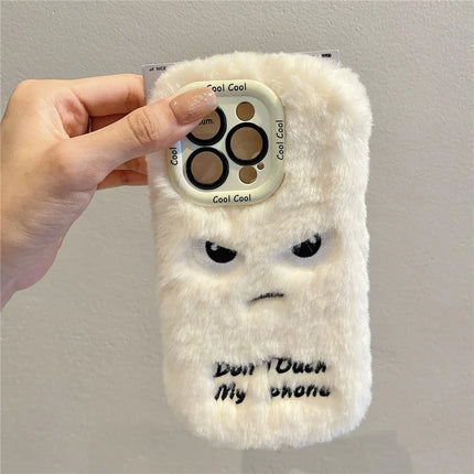 ShopCaseCart Kickstand Stand iPhone 15 Pro Max Protective cover Lens Kickstand Humorous Face Warm Fluffy TPU Phone Guard