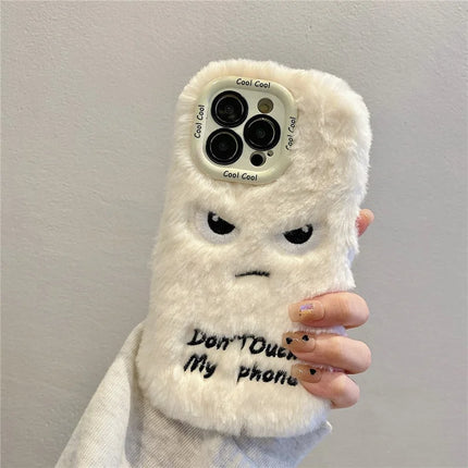 ShopCaseCart Kickstand Stand iPhone 15 Pro Max Protective cover Lens Kickstand Humorous Face Warm Fluffy TPU Phone Guard