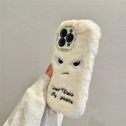ShopCaseCart Kickstand Stand iPhone 15 Pro Max Protective cover Lens Kickstand Humorous Face Warm Fluffy TPU Phone Guard