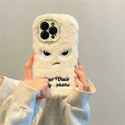 ShopCaseCart Kickstand Stand iPhone 15 Pro Max Protective cover Lens Kickstand Humorous Face Warm Fluffy TPU Phone Guard