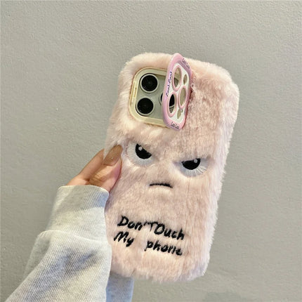 ShopCaseCart Kickstand Stand iPhone 15 Pro Max Protective cover Lens Kickstand Humorous Face Warm Fluffy TPU Phone Guard