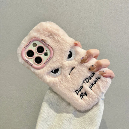 ShopCaseCart Kickstand Stand iPhone 15 Pro Max Protective cover Lens Kickstand Humorous Face Warm Fluffy TPU Phone Guard