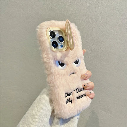 ShopCaseCart Kickstand Stand iPhone 15 Pro Max Protective cover Lens Kickstand Humorous Face Warm Fluffy TPU Phone Guard