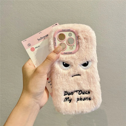 ShopCaseCart Kickstand Stand iPhone 15 Pro Max Protective cover Lens Kickstand Humorous Face Warm Fluffy TPU Phone Guard