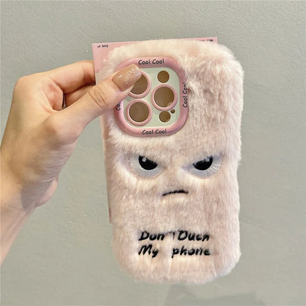 ShopCaseCart Kickstand Stand iPhone 15 Pro Max Protective cover Lens Kickstand Humorous Face Warm Fluffy TPU Phone Guard