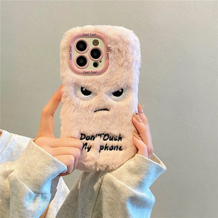 ShopCaseCart Kickstand Stand iPhone 15 Pro Max Protective cover Lens Kickstand Humorous Face Warm Fluffy TPU Phone Guard
