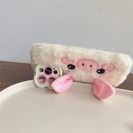 ShopCaseCart Kickstand Stand iPhone 15 Pro Max Protective cover Lens Kickstand TPU Piglet Plush Handheld Phone Guard