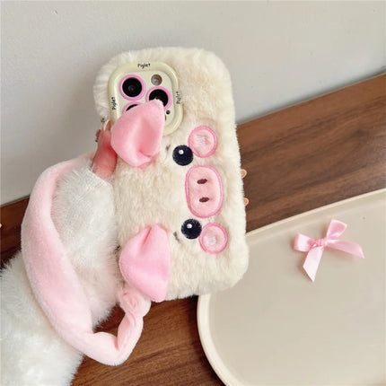 ShopCaseCart Kickstand Stand iPhone 15 Pro Max Protective cover Lens Kickstand TPU Piglet Plush Handheld Phone Guard