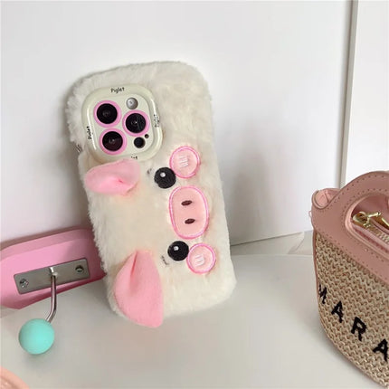 ShopCaseCart Kickstand Stand iPhone 15 Pro Max Protective cover Lens Kickstand TPU Piglet Plush Handheld Phone Guard