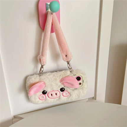 ShopCaseCart Kickstand Stand iPhone 15 Pro Max Protective cover Lens Kickstand TPU Piglet Plush Handheld Phone Guard
