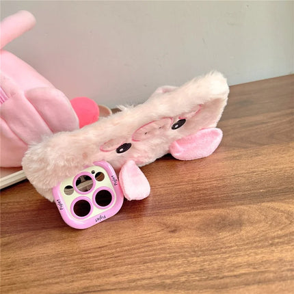 ShopCaseCart Kickstand Stand iPhone 15 Pro Max Protective cover Lens Kickstand TPU Piglet Plush Handheld Phone Guard