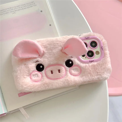 ShopCaseCart Kickstand Stand iPhone 15 Pro Max Protective cover Lens Kickstand TPU Piglet Plush Handheld Phone Guard