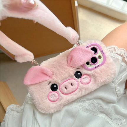 ShopCaseCart Kickstand Stand iPhone 15 Pro Max Protective cover Lens Kickstand TPU Piglet Plush Handheld Phone Guard