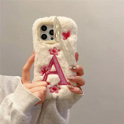 ShopCaseCart Stylish Kickstand iPhone 15 Pro Max Protective cover Lens Kickstand Embroidered Floral Warm Fluffy TPU Phone Guard