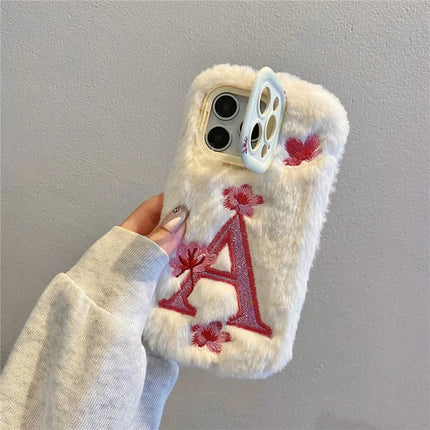 ShopCaseCart Stylish Kickstand iPhone 15 Pro Max Protective cover Lens Kickstand Embroidered Floral Warm Fluffy TPU Phone Guard