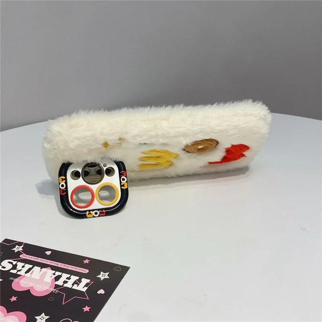 ShopCaseCart Kickstand Stand iPhone 15 Pro Max Protective cover Lens Kickstand Embroidered WOW TPU Plush Furry Phone Guard
