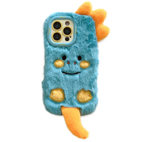 ShopCaseCart Kickstand Stand iPhone 15 Pro Max Protective cover Monster Dinosaur Lens Kickstand TPU Warm Plush Phone Guard