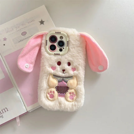 ShopCaseCart Stylish Kickstand iPhone 15 Pro Max Protective cover Cute Rabbit Lens Kickstand TPU Warm Plush Handheld Phone Guard
