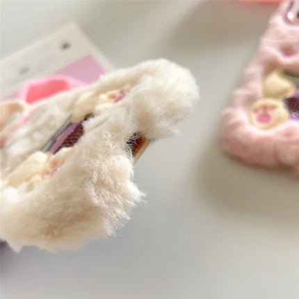 ShopCaseCart Stylish Kickstand iPhone 15 Pro Max Protective cover Cute Rabbit Lens Kickstand TPU Warm Plush Handheld Phone Guard