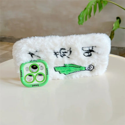 ShopCaseCart Kickstand Stand iPhone 15 Pro Max Protective cover Green Chinese Onion Lens Kickstand TPU Warm Plush Phone Guard
