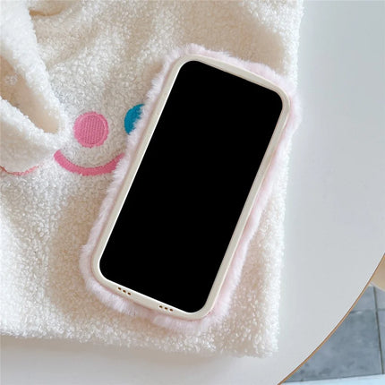 ShopCaseCart Kickstand Stand iPhone 15 Pro Max Protective cover Cute Doodle Bunny Lens Kickstand TPU Plush Furry Phone Guard