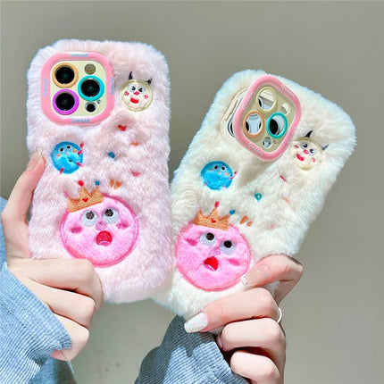ShopCaseCart Kickstand Stand iPhone 15 Pro Max Protective cover Planet Monster Lens Kickstand TPU Plush Furry Phone Guard