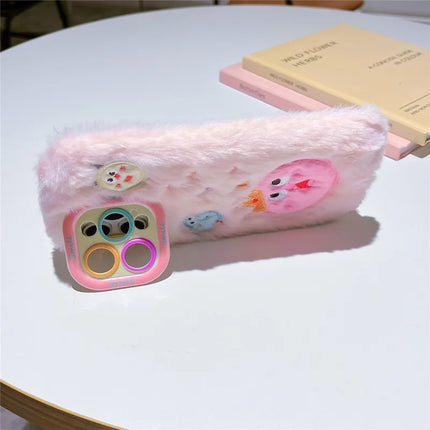 ShopCaseCart Kickstand Stand iPhone 15 Pro Max Protective cover Planet Monster Lens Kickstand TPU Plush Furry Phone Guard