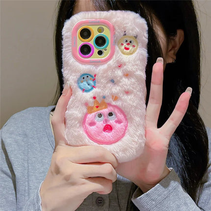 ShopCaseCart Kickstand Stand iPhone 15 Pro Max Protective cover Planet Monster Lens Kickstand TPU Plush Furry Phone Guard