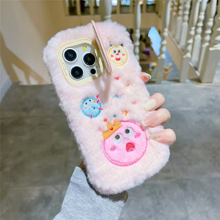 ShopCaseCart Kickstand Stand iPhone 15 Pro Max Protective cover Planet Monster Lens Kickstand TPU Plush Furry Phone Guard
