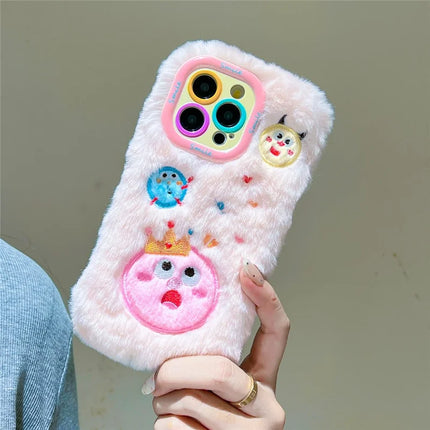ShopCaseCart Kickstand Stand iPhone 15 Pro Max Protective cover Planet Monster Lens Kickstand TPU Plush Furry Phone Guard