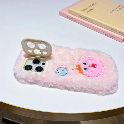 ShopCaseCart Kickstand Stand iPhone 15 Pro Max Protective cover Planet Monster Lens Kickstand TPU Plush Furry Phone Guard