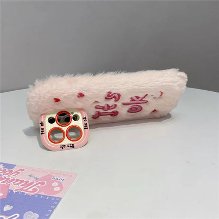 ShopCaseCart Kickstand Stand iPhone 15 Pro Max Protective cover It’S OK Lens Kickstand TPU Plush Furry Phone Guard
