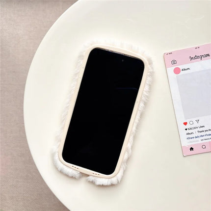ShopCaseCart Kickstand Stand iPhone 15 Pro Max Protective cover Embroidered Dachshund Lens Kickstand TPU Plush Furry Phone Guard