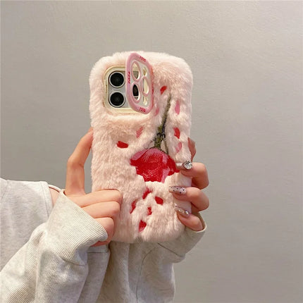 ShopCaseCart Elegant Kickstand iPhone 15 Pro Max Protective cover Rose Pattern Plush+TPU Phone Guard with Lens Frame Kickstand