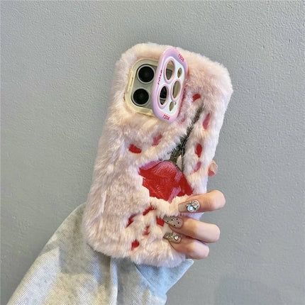 ShopCaseCart Elegant Kickstand iPhone 15 Pro Max Protective cover Rose Pattern Plush+TPU Phone Guard with Lens Frame Kickstand