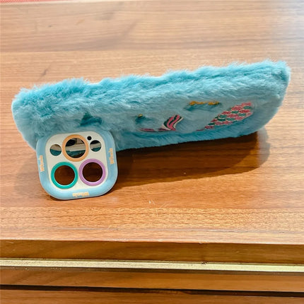 ShopCaseCart Kickstand Stand iPhone 15 Pro Max Protective cover Mermaid Pattern Plush+TPU Phone Guard with Lens Frame Kickstand