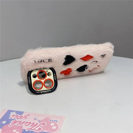 ShopCaseCart Stylish Kickstand iPhone 15 Pro Max Protective cover Playing Card Pattern Plush+TPU Phone Guard with Lens Frame Kickstand