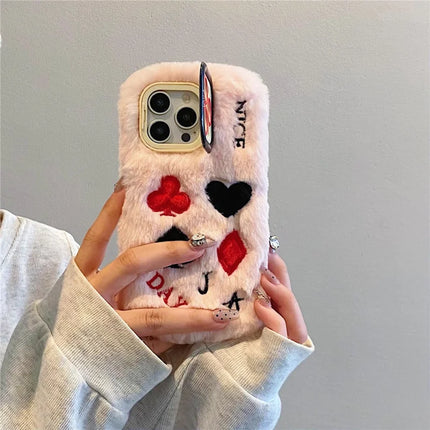 ShopCaseCart Stylish Kickstand iPhone 15 Pro Max Protective cover Playing Card Pattern Plush+TPU Phone Guard with Lens Frame Kickstand