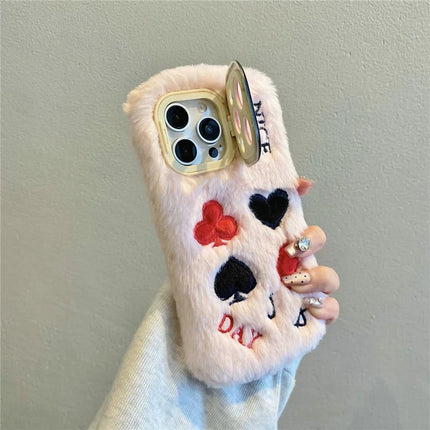 ShopCaseCart Stylish Kickstand iPhone 15 Pro Max Protective cover Playing Card Pattern Plush+TPU Phone Guard with Lens Frame Kickstand