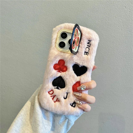 ShopCaseCart Stylish Kickstand iPhone 15 Pro Max Protective cover Playing Card Pattern Plush+TPU Phone Guard with Lens Frame Kickstand