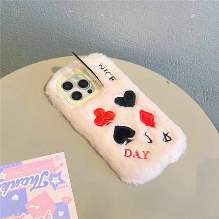 ShopCaseCart Stylish Kickstand iPhone 15 Pro Max Protective cover Playing Card Pattern Plush+TPU Phone Guard with Lens Frame Kickstand