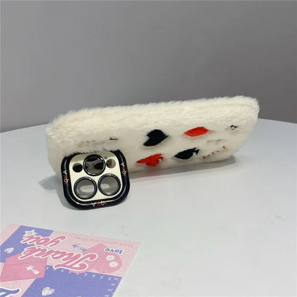ShopCaseCart Stylish Kickstand iPhone 15 Pro Max Protective cover Playing Card Pattern Plush+TPU Phone Guard with Lens Frame Kickstand
