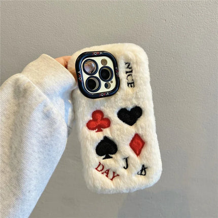 ShopCaseCart Stylish Kickstand iPhone 15 Pro Max Protective cover Playing Card Pattern Plush+TPU Phone Guard with Lens Frame Kickstand