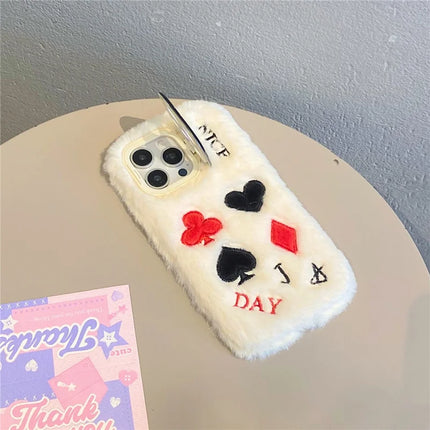 ShopCaseCart Stylish Kickstand iPhone 15 Pro Max Protective cover Playing Card Pattern Plush+TPU Phone Guard with Lens Frame Kickstand