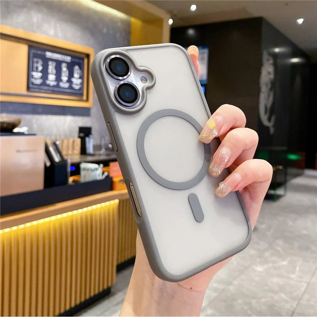 For iPhone 16 Plus Case Compatible with MagSafe TPU+PC Phone Cover with Lens Film - Grey