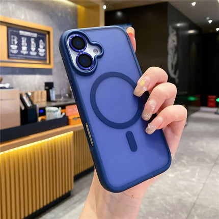 For iPhone 16 Plus Case Compatible with MagSafe TPU+PC Phone Cover with Lens Film - Blue